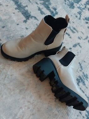 Cream Slip On Wedge Boots Booties Size 6.5